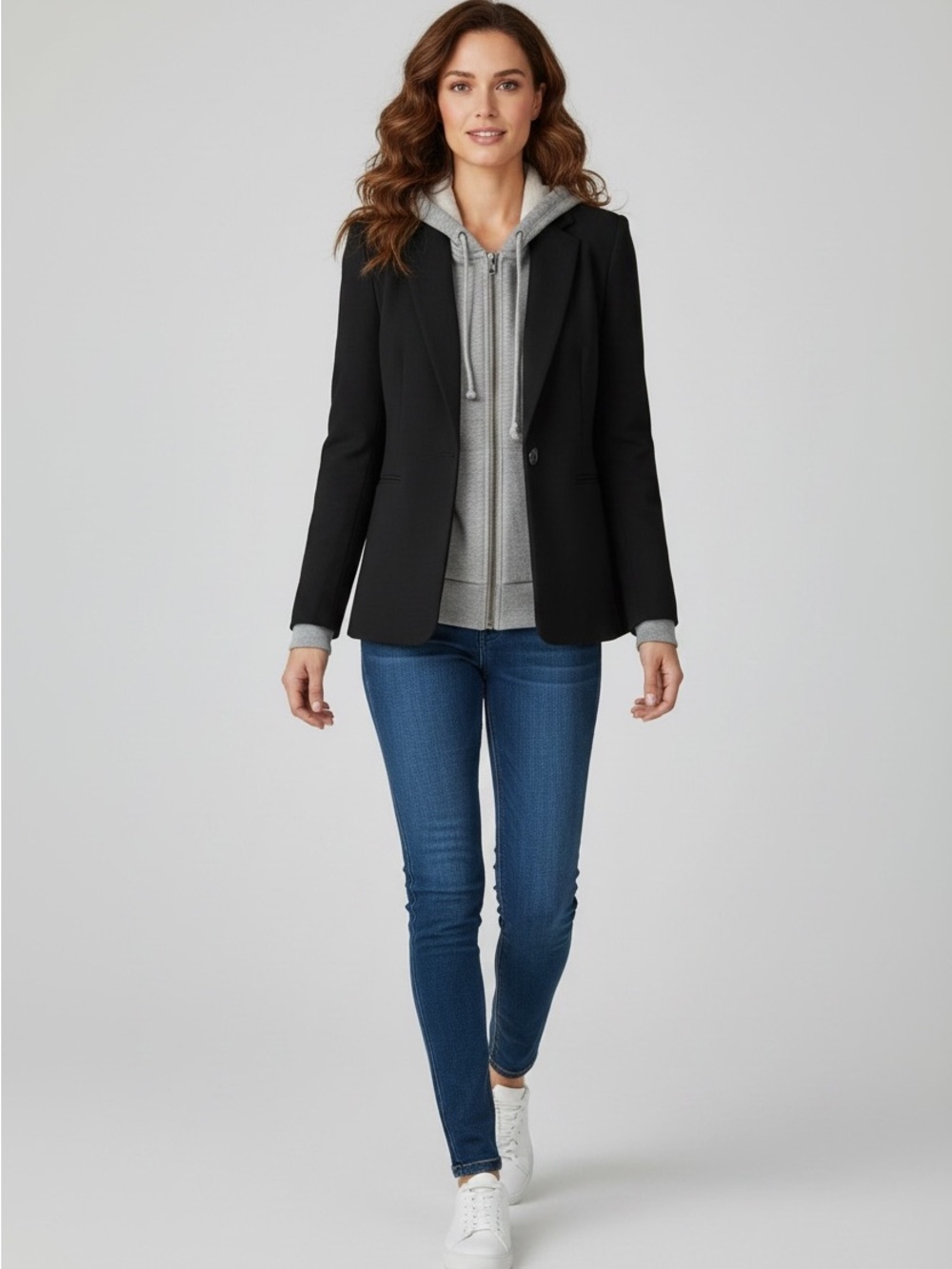 Cynthia Rowley Black Single-Button Tailored Blazer with Sweatshirt Insert
